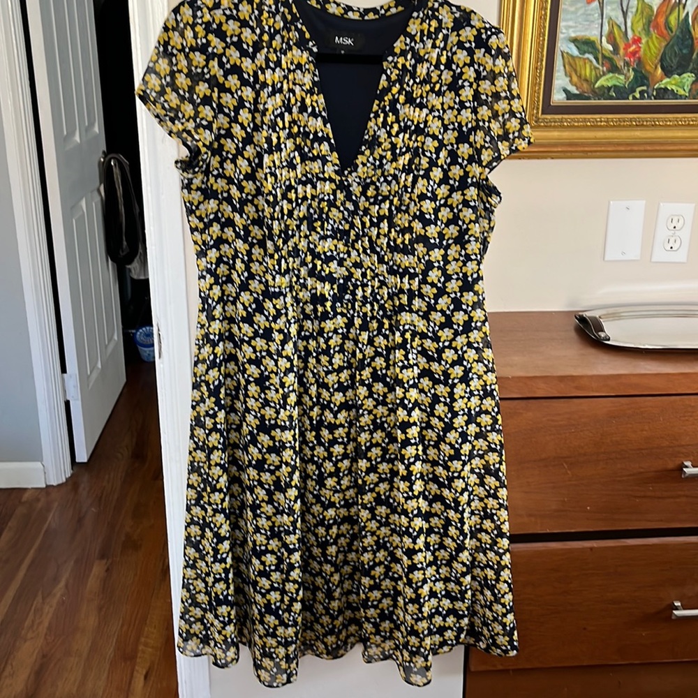 Colorful navy flowing midi dress